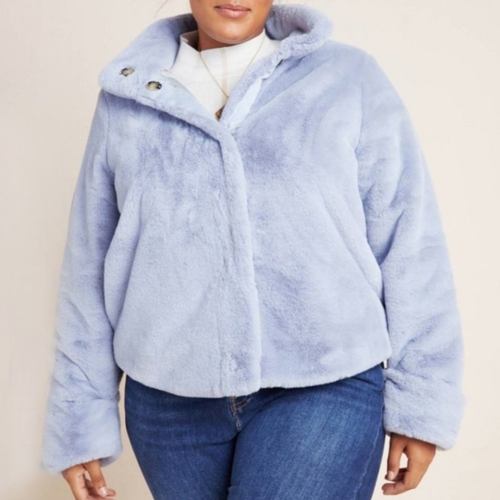 NWT Anthropologie A+ Moonlight Faux Fur Jacket in Sky Blue 2x Plus Size - Picture 5 of 9